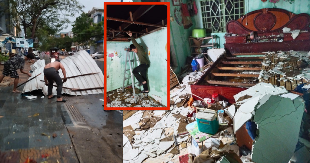 ចេញពីធ្វើការមកផ្ទះ ស្រាប់តែឃើញ ដំបូលស័ង្កសីយ៉ាងធំហោះធ្លាក់នៅលើថ្នល់ ខំសួរអ្នកជិតខាង ស្រាប់តែមកដល់ផ្ទះទើបដឹងថាជាដំបូលផ្ទះរបស់ខ្លួនឯង