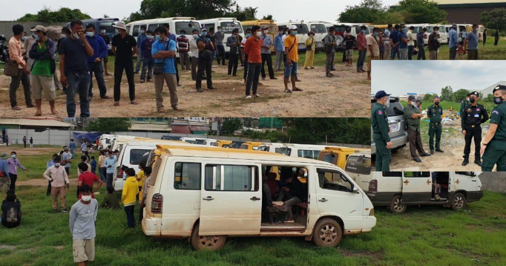 កម្លាំងសមត្ថកិច្ចបើកប្រតិបត្តិការចាប់រថយន្ដ៤២គ្រឿង និងកង់បី១គ្រឿង ដែលលួចចូលដឹកកម្មករចេញពីតំបន់ក្រហម ក្នុងខណ្ឌពោធិ៍សែនជ័យ, មនុស្សសរុបជាង ១០០នាក់ត្រូវឃាត់ខ្លួន