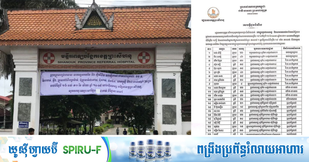 BREAKING: រដ្ឋបាលខេត្តព្រះសីហនុ បង្ហាញអត្តសញ្ញាណអ្នកកើតជំងឺកូវីដ ចំនួន៣០នាក់ ដែលទើបរកឃើញឆ្លងថ្មី