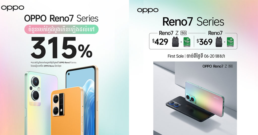 កក្រើក! OPPO Reno7 Series អាចបំបែកកំណត់ត្រាលក់ដាច់ខ្លាំងបំផុតដល់ 315% ក្នុងថ្ងៃលក់ដំបូង បើធៀបទៅនឹង OPPO Reno ស៊េរីជំនាន់មុន