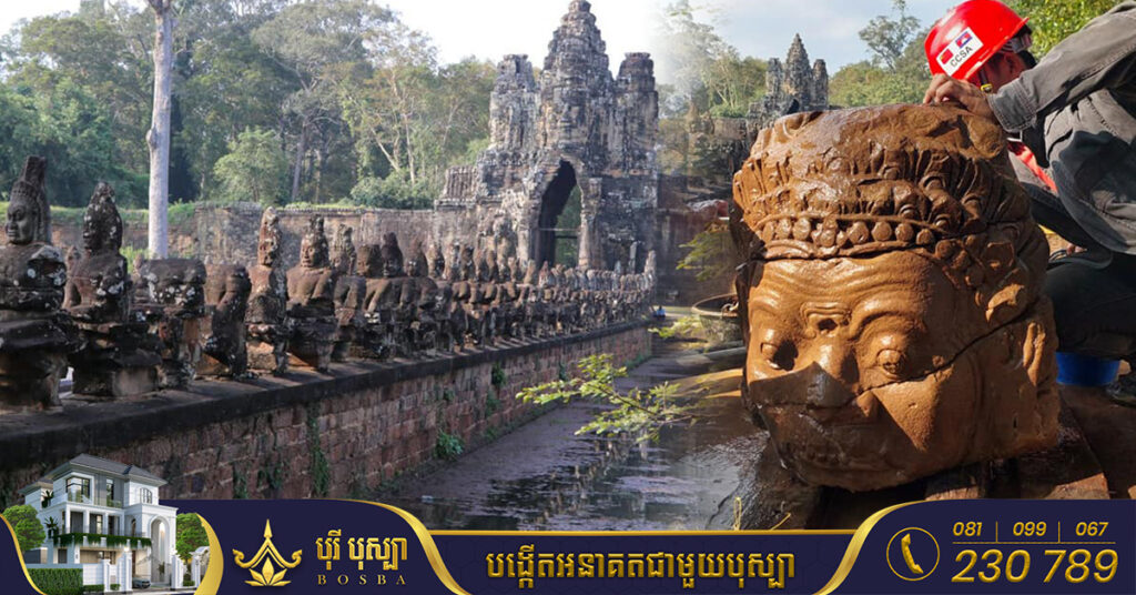 ក្រុមមន្ត្រីនៃអាជ្ញាធរជាតិអប្សរា ប្រទះឃើញបំណែកព្រះកេសអសុរាមួយ នៅប៉ែកខាងកើតខ្លោងទ្វារទន្លេអុំ