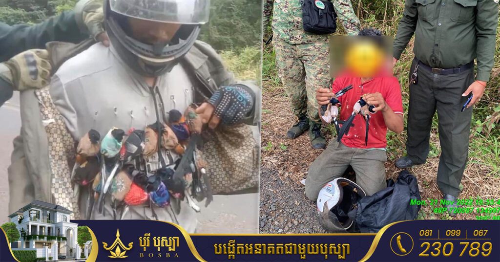 មន្ត្រីជំនាញឃាត់ខ្លួនជនសង្ស័យ ២នាក់ ចាប់សត្វល្វាចេកព្រៃ លាក់នៅក្នុងអាវ និងនៅក្នុងម៉ូតូបម្រុងយកទៅលក់នៅប្រទេសវៀតណាម