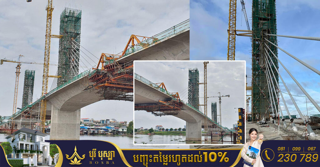 រដ្ឋបាលរាជធានីភ្នំពេញ៖ ស្ពានខ្សែកាបឫស្សីកែវ ឆ្លងកាត់ទន្លេសាបសម្រេចការងារសាងសង់បាន ៨៩ភាគរយ ហើយ