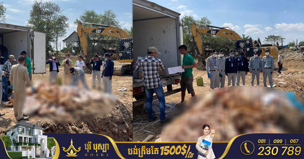 សាច់ និងផលិតផលពីសត្វស្រស់ បង្កកខូចគុណភាពជាង៤តោន ត្រូវបានមន្ត្រីជំនាញនាំយកទៅបំផ្លាញចោល បន្ទាប់ពីបង្ក្រាបបាន