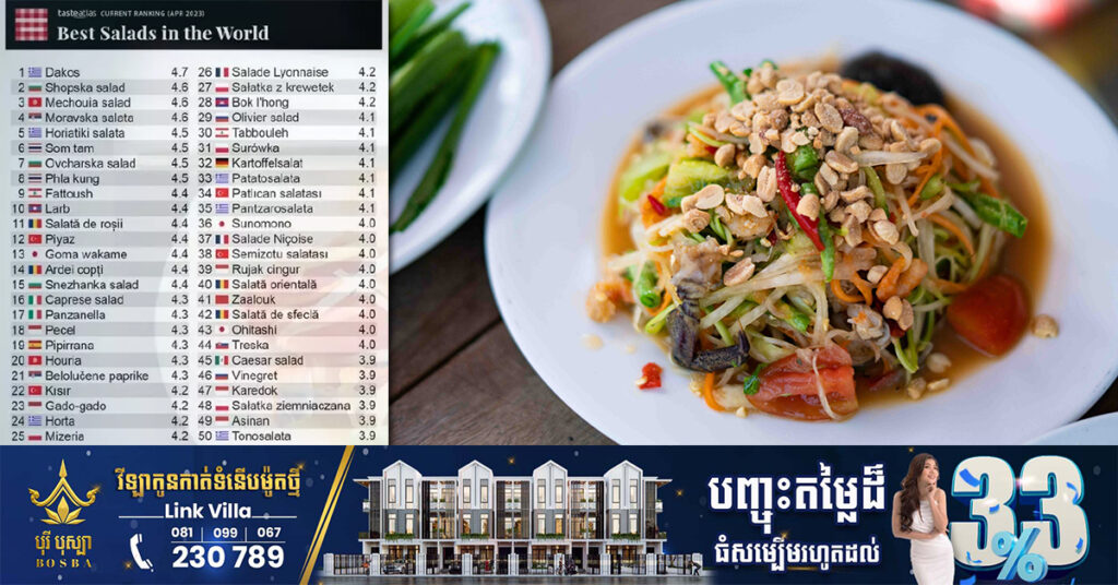 «បុកល្ហុងខ្មែរ» ជាប់ជាអាហារប្រភេទសាឡាត់ ឆ្ងាញ់បំផុតលំដាប់ទី២៨ នៅលើពិភពលោក