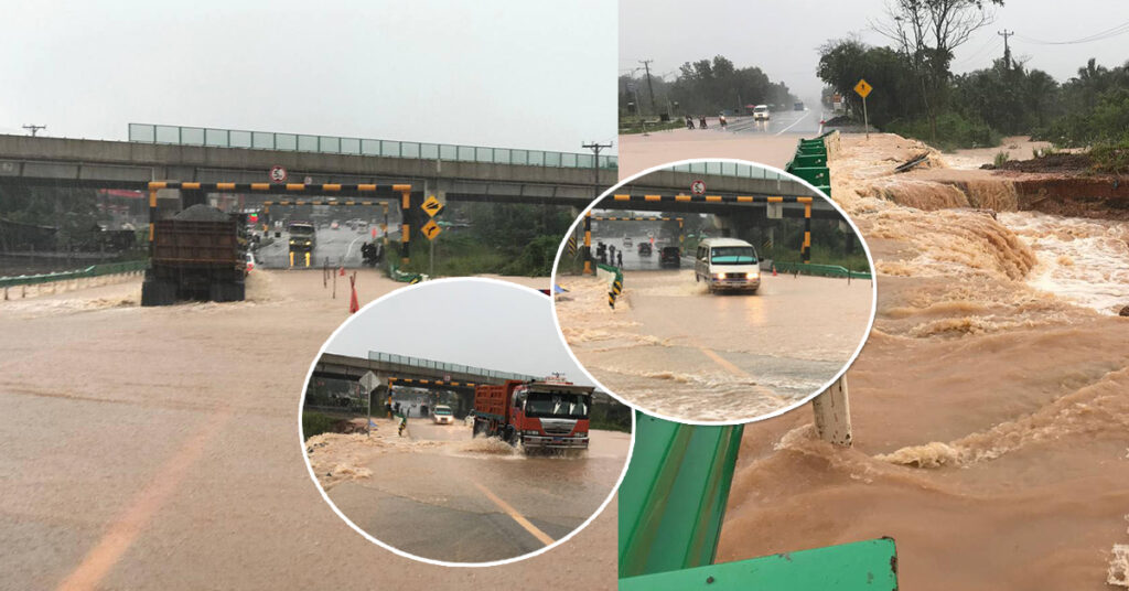 ជូនដំណឹង! ទឹកភ្លៀងជន់លិចខ្លាំងនៅផ្លូវជាតិលេខ៤ ចន្លោះគីឡូម៉ែត្រលេខ៩៩-១០០ សូមបងប្អូនប្រជាពលរដ្ឋ ដែលធ្វើដំណើរឆ្លងកាត់ត្រូវប្រុងប្រយ័ត្នខ្ពស់