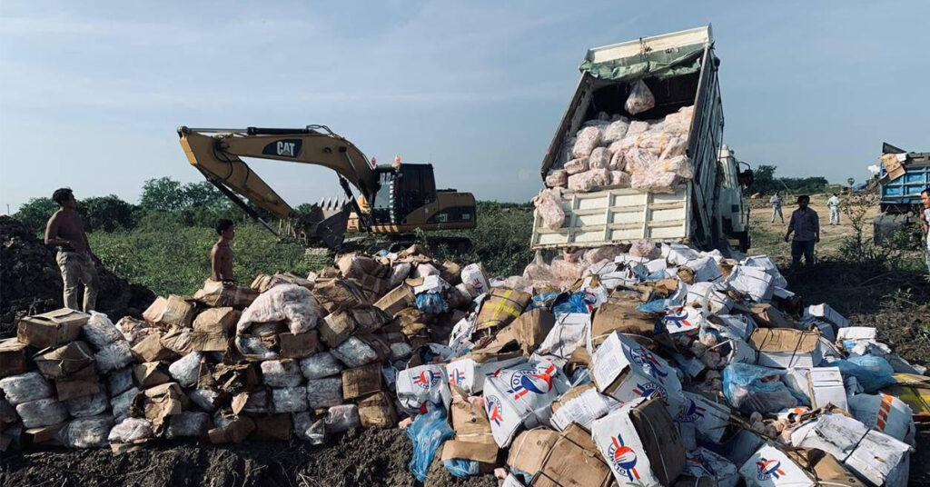 សាច់បង្កកគ្មានគុណភាពចំនួន១៤តោន ត្រូវដុតកម្ទេចចោលនៅខេត្តកណ្តាល