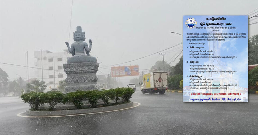 ចាប់ពីថ្ងៃនេះ ដល់ថ្ងៃទី៣ ខែកញ្ញា កម្ពុជានឹងទទួលឥទ្ធិពលព្យុះទីហ្វុងឈ្មោះ«សាវឡា»  ដែលអាចឱ្យតំបន់ទាំងនេះមានភ្លៀងធ្លាក់ច្រើន លាយឡំផ្គរ រន្ទះ និងខ្យល់កន្ត្រាក់