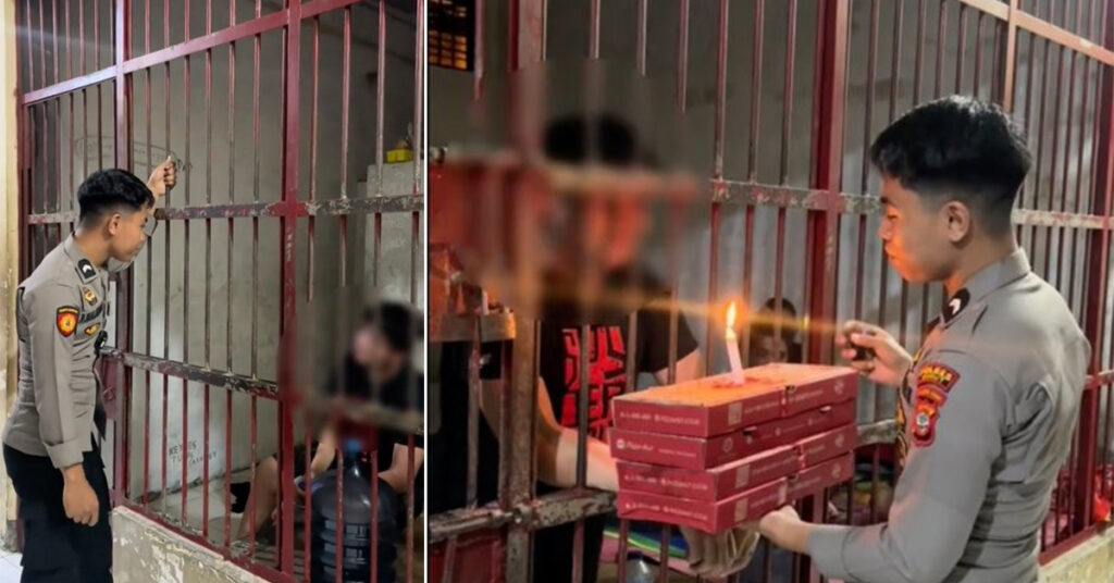 ប៉ូលិសចិត្តធម៌ម្នាក់កំពុងទទួលបានការគោរពយ៉ាងខ្លាំងនៅឥណ្ឌូនេស៊ី ក្រោយរូបគាត់បានយកនំខួបកំណើតទៅ surprises អ្នកទោសកំសត់ម្នាក់ដល់ក្នុងមន្ទីរឃុំឃាំង