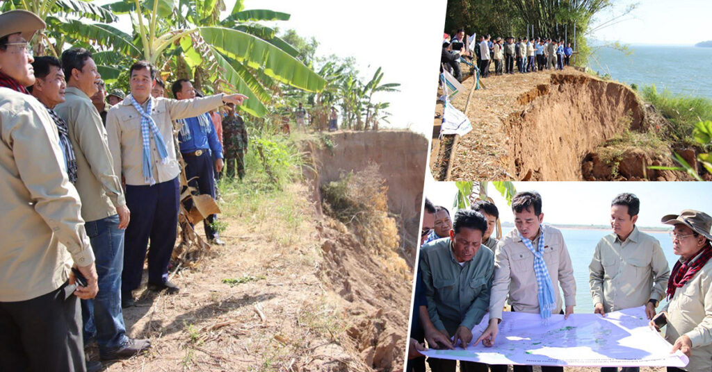 បាក់ច្រាំងទន្លេ ធ្វើឲ្យប៉ះពាល់ដល់ប្រជាពលរដ្ឋជាង៤០គ្រួសារ ក្នុងស្រុកស្ទឹងត្រង់, អភិបាលខេត្តចុះពិនិត្យផ្ទាល់ ដើម្បីជួយអន្តរាគមន៍