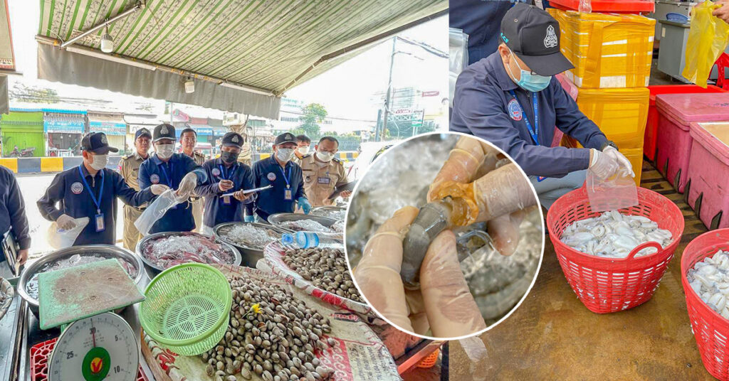 មន្ត្រីជំនាញ ក.ប.ប. រកឃើញបង្គាចាក់ចាហួយជិត ១០គីឡូក្រាម នៅទីតាំងលក់គ្រឿងសមុទ្រ លើផ្លូវ៥៩៨ ក្នុងតំបន់ត្រឡោកបែក