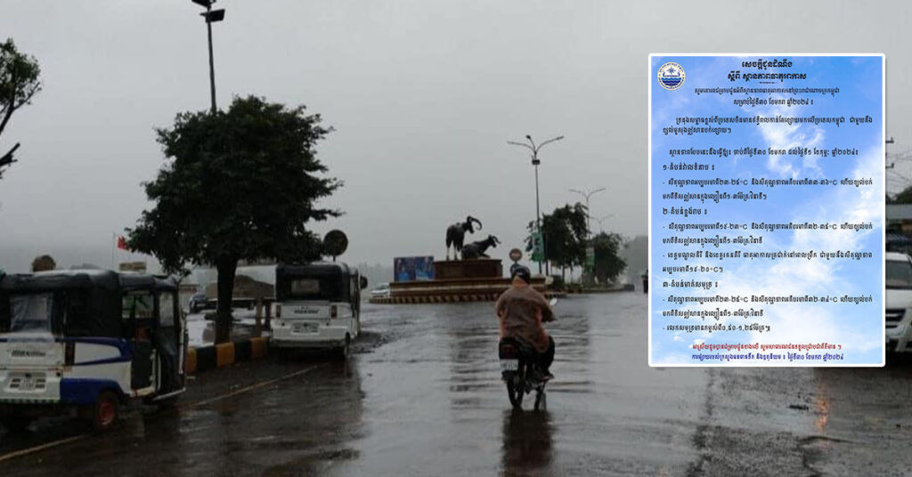 ក្រសួងធនធានទឹក ជូនដំណឹងពីស្ថានភាពធាតុអាកាសនៅកម្ពុជា សម្រាប់ថ្ងៃទី៣០ ខែមករា ឆ្នាំ២០២៤