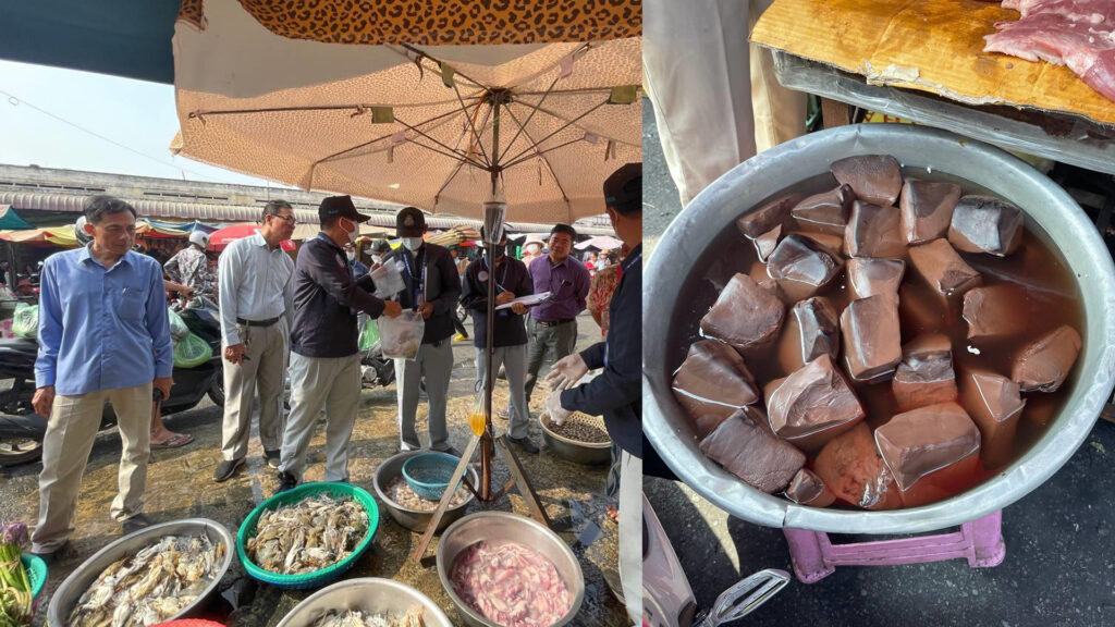 រកឃើញឈាមជ្រូក មានសារធាតុគីមី និងស្ករសូកូឡា ហួសកាលបរិច្ឆេទដាក់លក់នៅផ្សារដើមគរ, មន្រ្តីជំនាញដកហូតកម្ទេចចោល