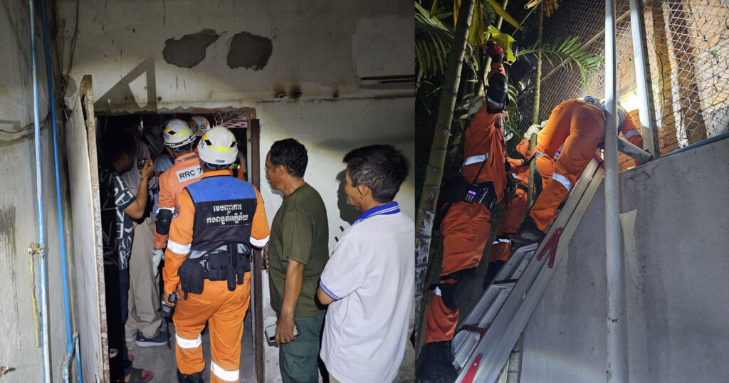 ក្មេងស្រីអាយុ១៣ឆ្នាំម្នាក់ ធ្លាក់ចូលប្រហោងជញ្ជាំងផ្ទះនៅខណ្ឌទួលគោក, ក្រុមសង្គ្រោះ៧១១ កងពលតូចលេខ៧០ និងអាជ្ញាធរប្រើពេលជិត៤ម៉ោង ជួយសង្គ្រោះបាន