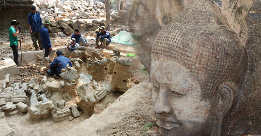 ក្រុមការងារ ប្រទះឃើញបំណែករូបព្រះពុទ្ធបដិមាធ្វើពីថ្មភក់ចំនួនជាង ១០០បំណែក នៅប្រាសាទតាព្រហ្ម