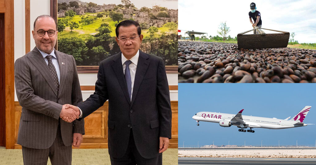 សម្តេចតេជោ ហ៊ុន សែន ជំរុញឱ្យកាតាបើកស្ថានទូតនៅកម្ពុជា, បើកការហោះហើរត្រង់ឡើងវិញ និងបង្កើតរោងចក្រកែច្នៃស្វាយចន្ទី