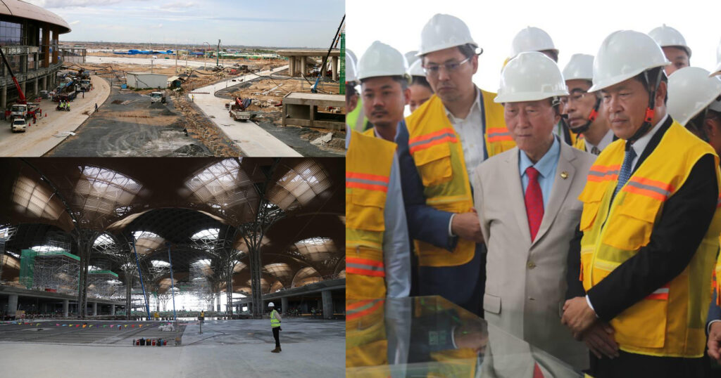 លោកអ្នកឧកញ៉ា ពុង ឃាវសែ និងថា្នក់ដឹកនាំធនាគារជាតិនៃកម្ពុជា ចុះពិនិត្យមើលវឌ្ឍនភាពការសាងសង់អាកាសយានដ្ឋានអន្តរជាតិតេជោ ដែលសម្រេចបាន៧៨% ស្មើទឹកប្រាក់ ១,១៣៤លានដុល្លារ