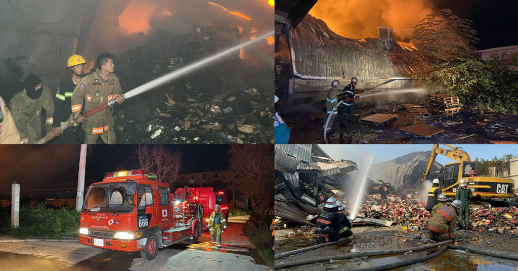 UPDATE: អគ្គិភ័យឆាបឆេះនៅឃ្លាំងស្តុបបារី មួយកន្លែង នៅខណ្ឌដង្កោ, សមត្ថកិច្ចប្រើប្រាស់ទឹក២០៥ឡាន