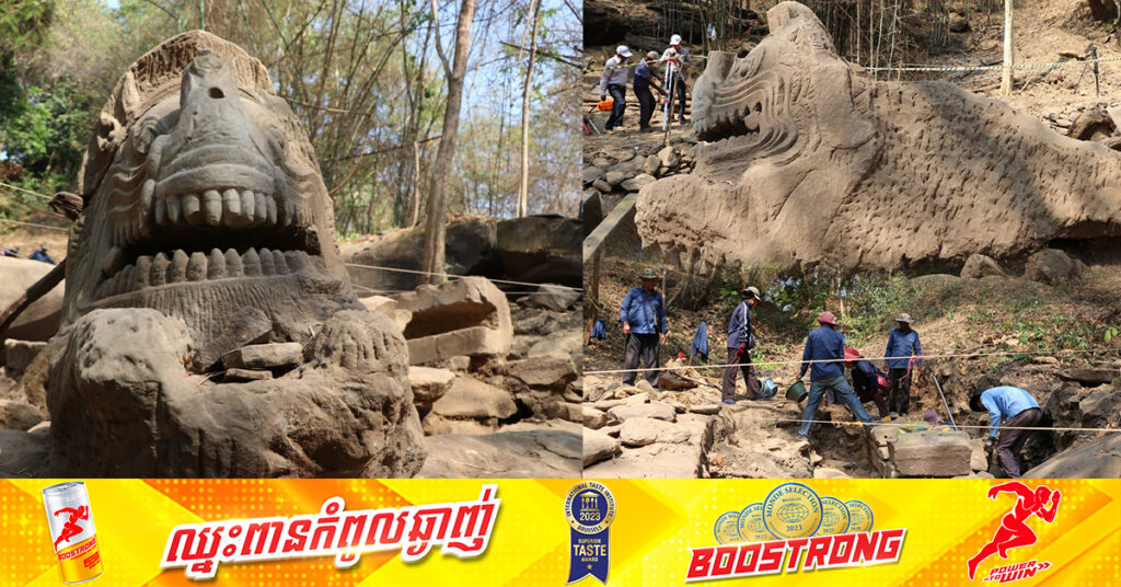 អ្នកជំនាញអាជ្ញាធរជាតិអប្សរា កំពុងរៀបចំជួសជុលរចនាសម្ពន្ធប្រព័ន្ធចង្អូរបង្ហូរទឹក ចម្លាក់ក្បាលមករ