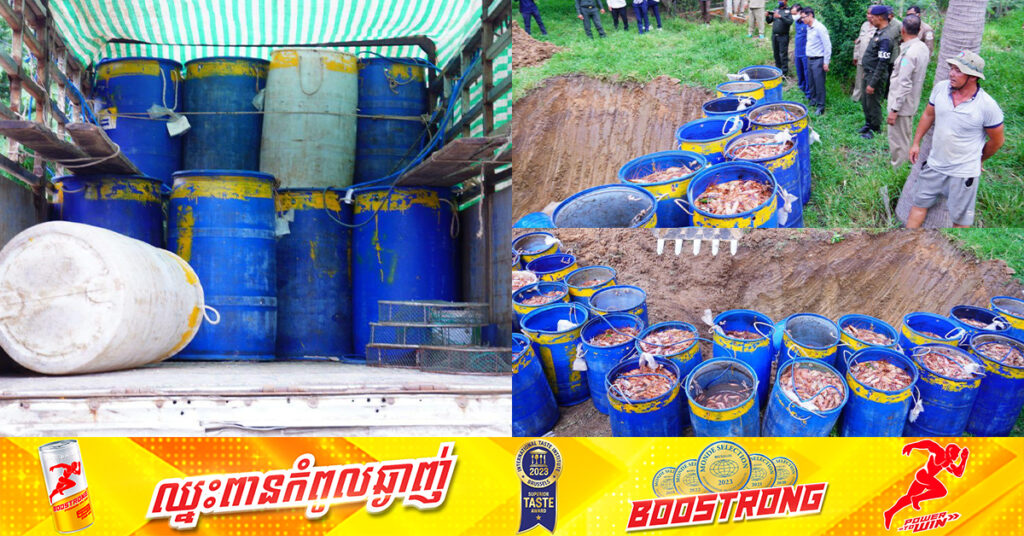 កម្លាំងសមត្ថកិច្ចបង្ក្រាបការនាំចូលបង្កងខុសច្បាប់ជិត១តោន ដែលគ្មានឯកសារច្បាស់លាស់នៅស្រុកកៀនស្វាយ ខេត្តកណ្ដាល