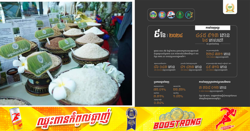 កម្ពុជានាំចេញអង្ករជាង ៤៤ម៉ឺនតោន ទទួលបានទឹកប្រាក់ជាង ៣០០លានដុល្លារ ក្នុងរយៈពេល ៩ខែនេះ