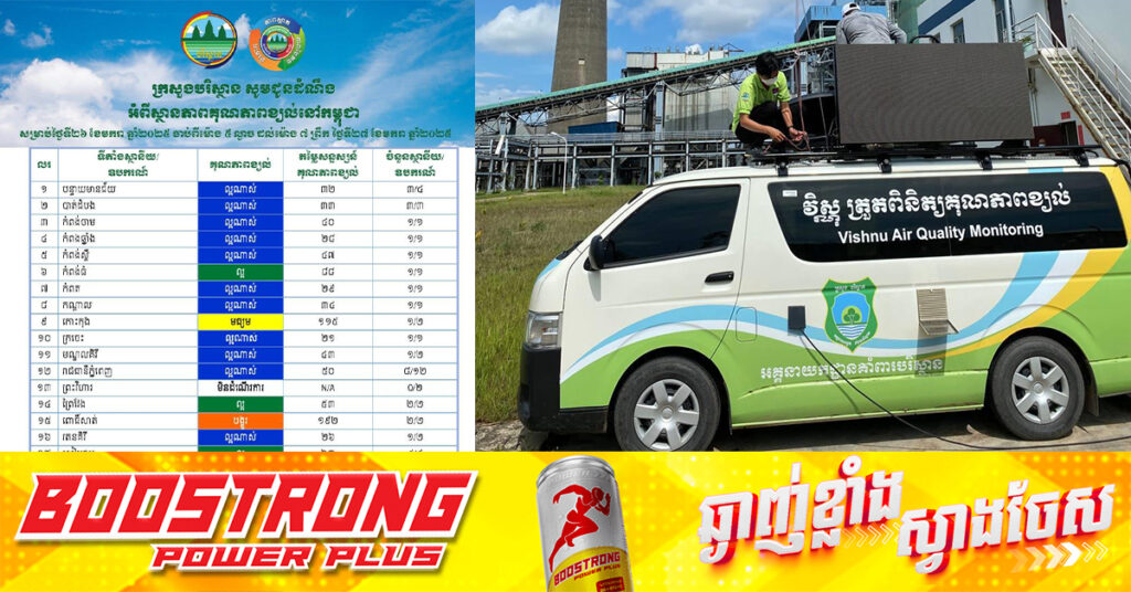 ក្រសួងបរិស្ថាន៖ នៅថ្ងៃទី២៧ ខែមករា ឆ្នាំ២០២៥ គុណភាពខ្យល់គឺ «ល្អណាស់»