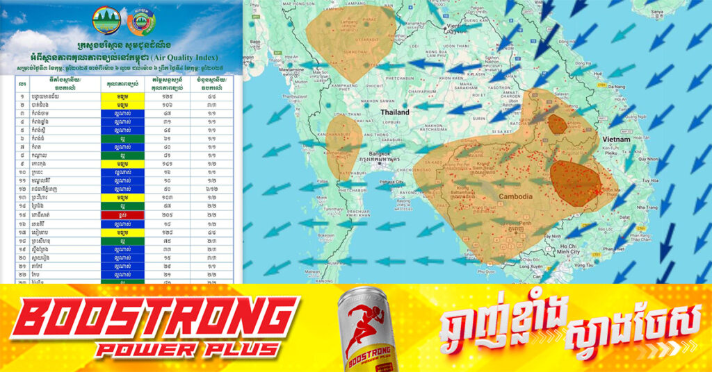 ក្រសួងបរិស្ថាន៖ ចាប់ពីម៉ោង ៦ល្ងាចថ្ងៃទី៣​ ខែកុម្ភៈ ដល់ម៉ោង ៦ព្រឹកនេះ សន្ទស្សន៍គុណភាពខ្យល់នៅកម្ពុជា គឺ «ល្អ»