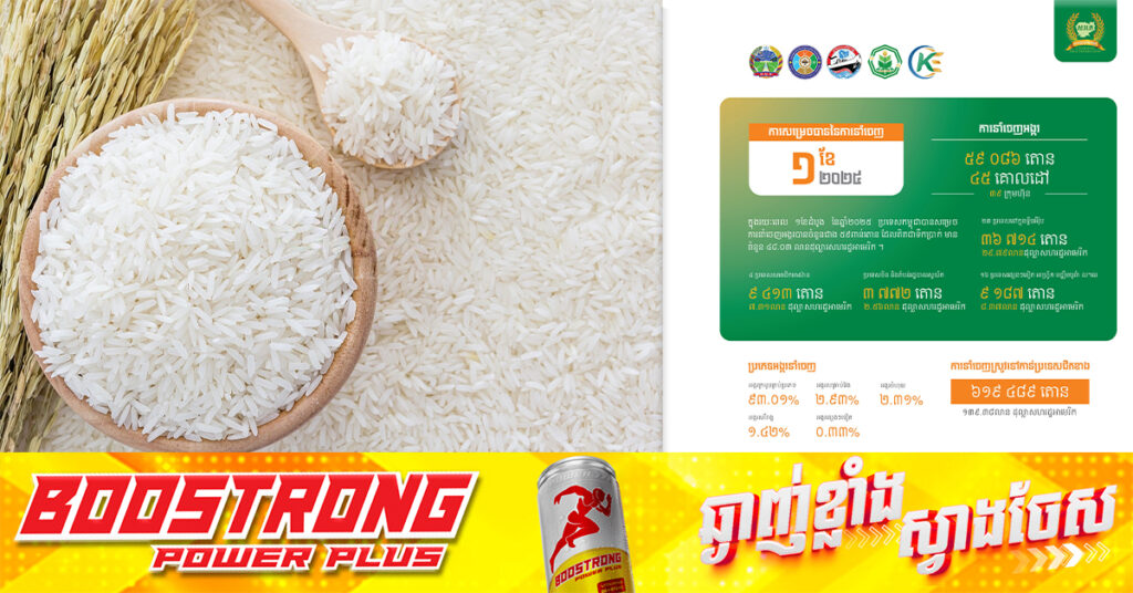 ខែដំបូងឆ្នាំ២០២៥ កម្ពុជានាំចេញអង្ករសម្រេចបានជិត ៦ម៉ឺនតោន ទទួលបានចំណូល ៤៨លានដុល្លារ