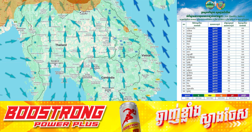 ក្រសួងបរិស្ថាន៖ សម្រាប់ថ្ងៃទី២៦ ខែមេសា ចាប់ពីម៉ោង ៧ព្រឹក ដល់ម៉ោង៧ព្រឹកថ្ងៃទី២៧ ខែមេសា ឆ្នាំ២០២៥ សន្ទស្សន៍គុណភាពខ្យល់ គឺ «ល្អណាស់»