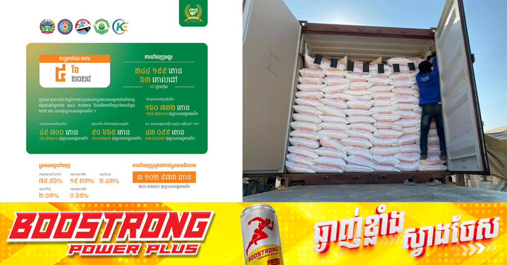 ៥ខែដំបូងឆ្នាំនេះ កម្ពុជានាំចេញអង្ករជាង ៣៤ម៉ឺនតោន បានចំណូលជាង ២៥២លានដុល្លារ ខណៈនាំចេញស្រូវជាង ៣លានតោនបានចំណូល ៧៤០លានដុល្លារ