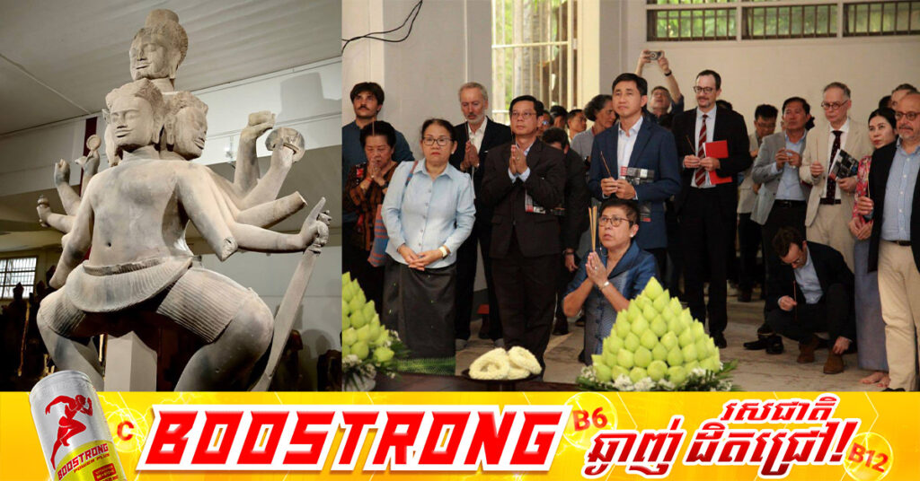 ប្រតិមាព្រះឥសូរដ៏ធំជាងគេមួយក្នុងប្រទេសកម្ពុជាដែលមានកម្ពស់៥ម៉ែត្រ និងទម្ងន់ប្រមាណ ៧តោននិងមានការបែកបាក់ដល់ទៅជាង ១ម៉ឺនបំណែកមកពីកោះកេរ្ដិ៍ចាប់កំណើតឡើងវិញក្រោយជួសជុលរួចរាល់